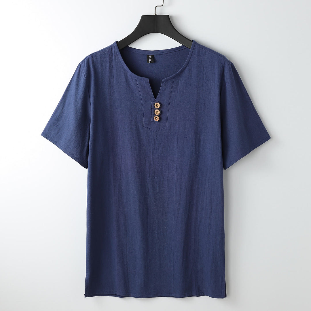 Buddha Stonesメンズ Tシャツ 無地 トップス 半袖 三つボタン Vカラー ソフトコットンシャツ - ミッドナイトブルー - US/UK/AU54、 EU64 (9XL) - image 14
