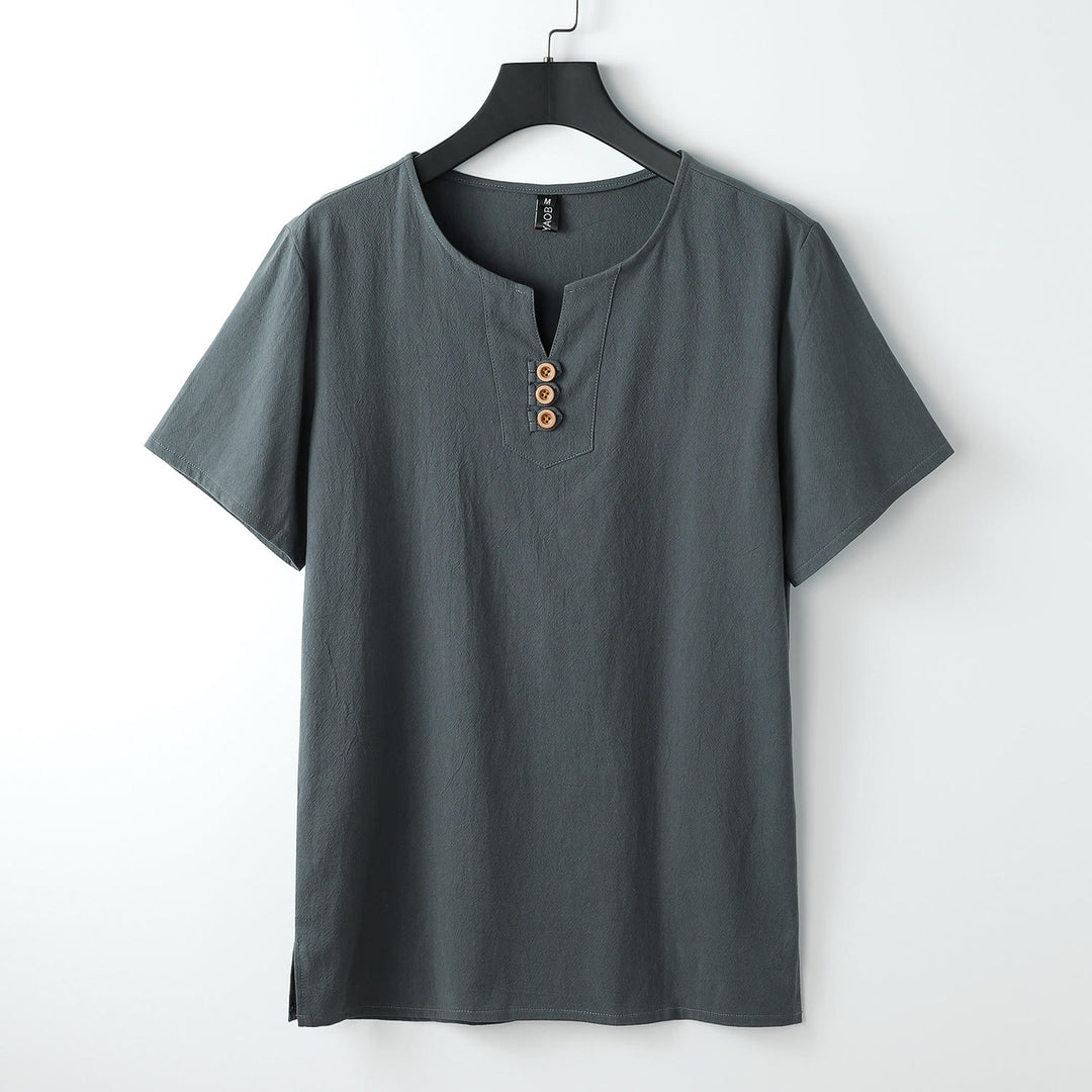 Buddha Stonesメンズ Tシャツ 無地 トップス 半袖 三つボタン Vカラー ソフトコットンシャツ - グレー - US/UK/AU54、 EU64 (9XL) - image 1