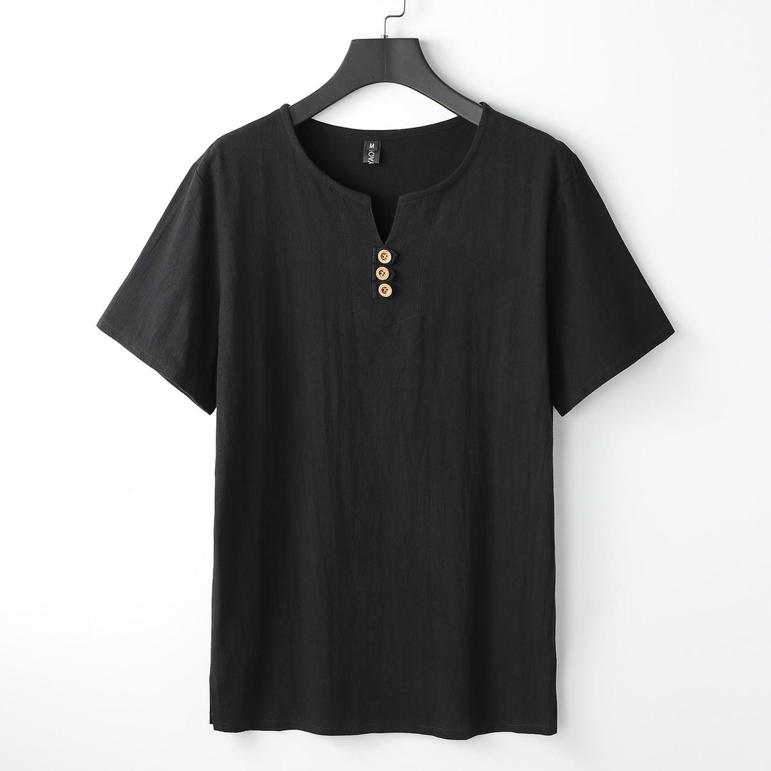 Buddha Stonesメンズ Tシャツ 無地 トップス 半袖 三つボタン Vカラー ソフトコットンシャツ - 黒 - US/UK/AU54、 EU64 (9XL) - image 12