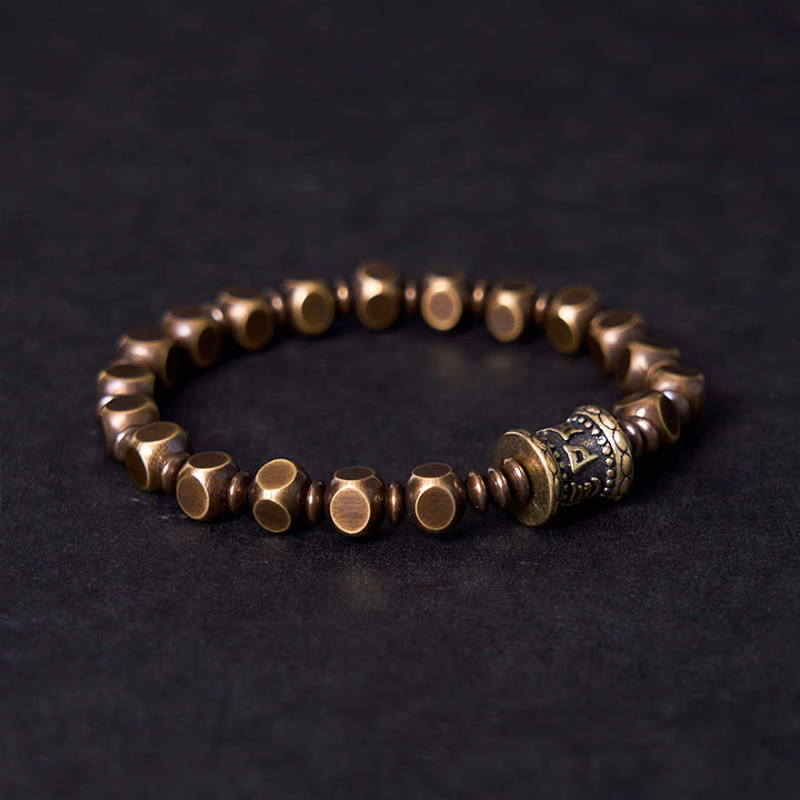 チベットのBuddha Stones、オーム・マニ・パドメ・フム彫刻銅真鍮お守りフォーカスブレスレット