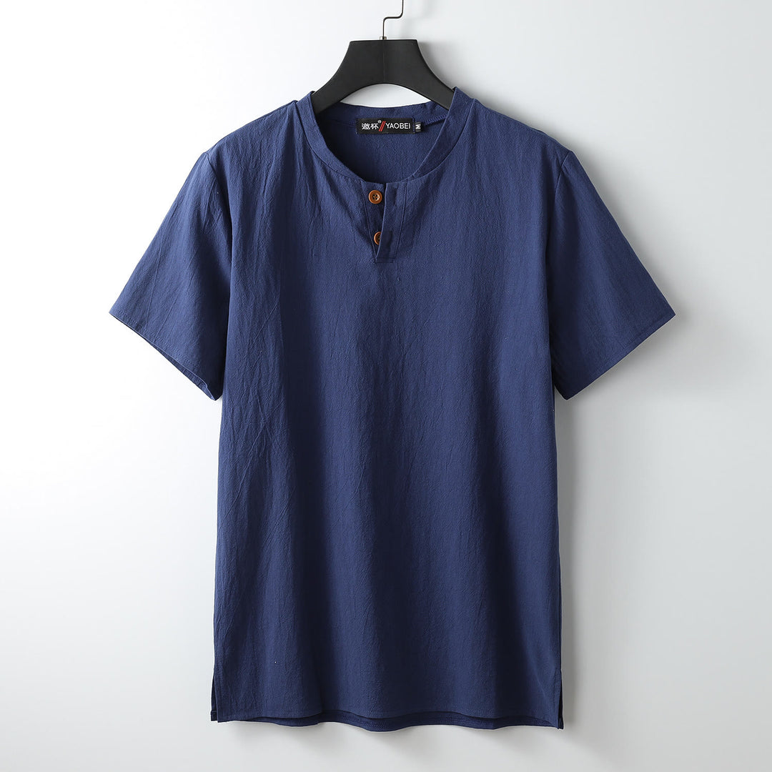 Buddha Stonesゆったり メンズ Tシャツ 無地 トップス 半袖 ボタン ノッチネック ソフトシャツ - ミッドナイトブルー - US/UK/AU54、 EU64 (9XL) - image 3