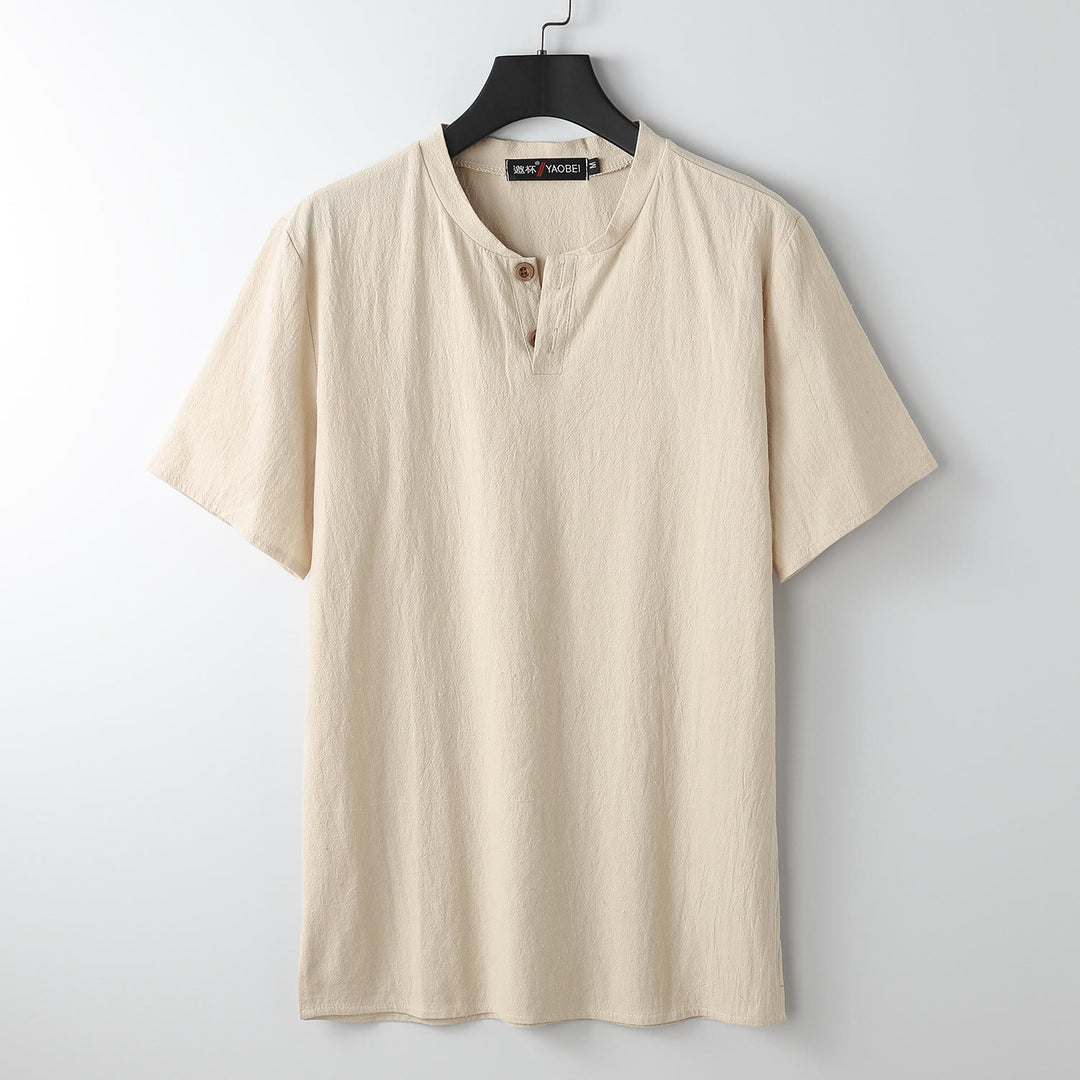 Buddha StonesゆったりメンズTシャツ 無地トップス 半袖 ボタン ノッチネック ソフトコットンリネンシャツ - モカシン - US/UK/AU54、 EU64 (9XL) - image 8