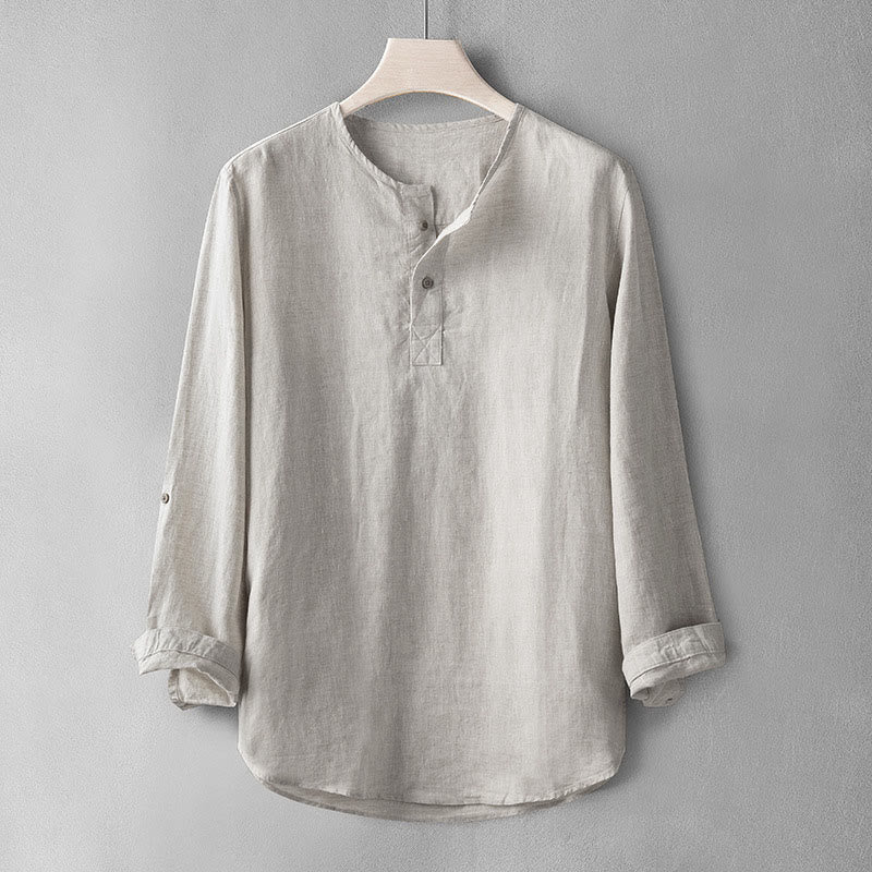 Buddha Stones無地長袖ボタンシャツリネンメンズ服 - ゲインズボロ - US/UK/AU42、 EU52 (3XL) - image 0