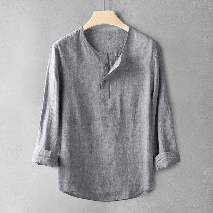 Buddha Stones無地長袖ボタンシャツリネンメンズ服 - ダークグレー - US/UK/AU42、 EU52 (3XL) - image 2