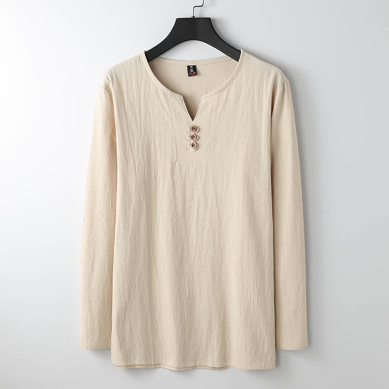 Buddha Stones無地長袖ボタンシャツコットンリネンメンズ服 - コーンシルク - US/UK/AU54、 EU64 (9XL) - image 4