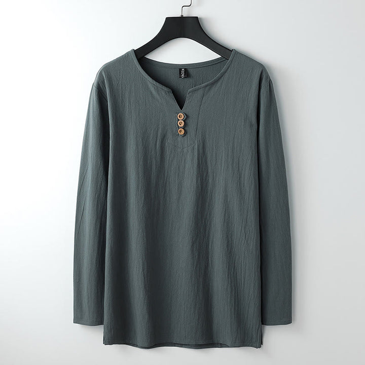 Buddha Stones無地長袖ボタンシャツコットンリネンメンズ服 - キャデットブルー - US/UK/AU54、 EU64 (9XL) - image 2