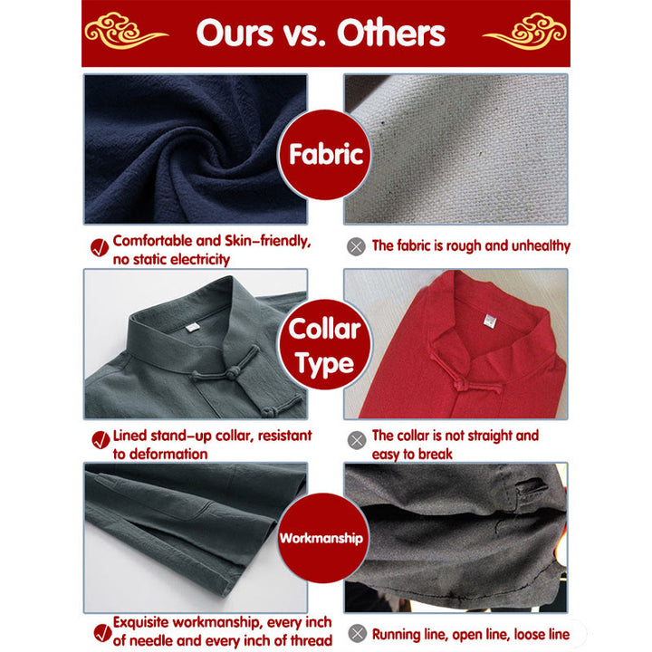 Buddha Stones唐蛙ボタン長袖シャツ コットン メンズ服 - image 10