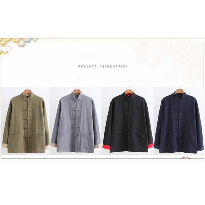Buddha Stones唐蛙ボタン長袖シャツ コットンリネン メンズ服 - image 6