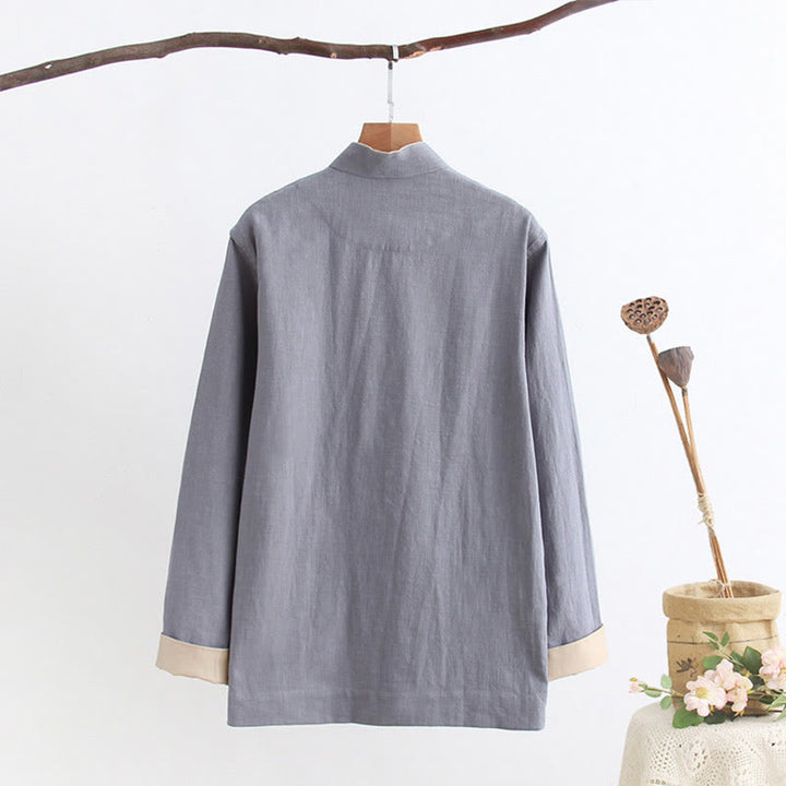 Buddha Stones唐蛙ボタン長袖シャツ コットンリネン メンズ服 - image 9