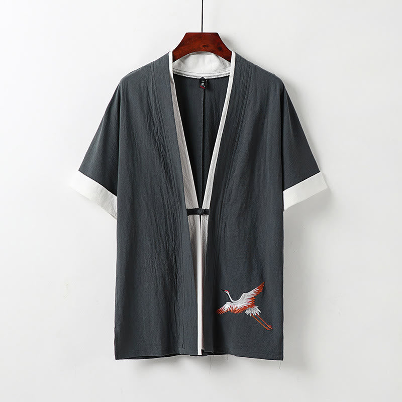 Buddha Stonesツーピース メンズ ハーフスリーブ 刺繍 漢服 快適 コットン 着物 - グレー - US/UK/AU54、 EU64 (9XL) - image 11
