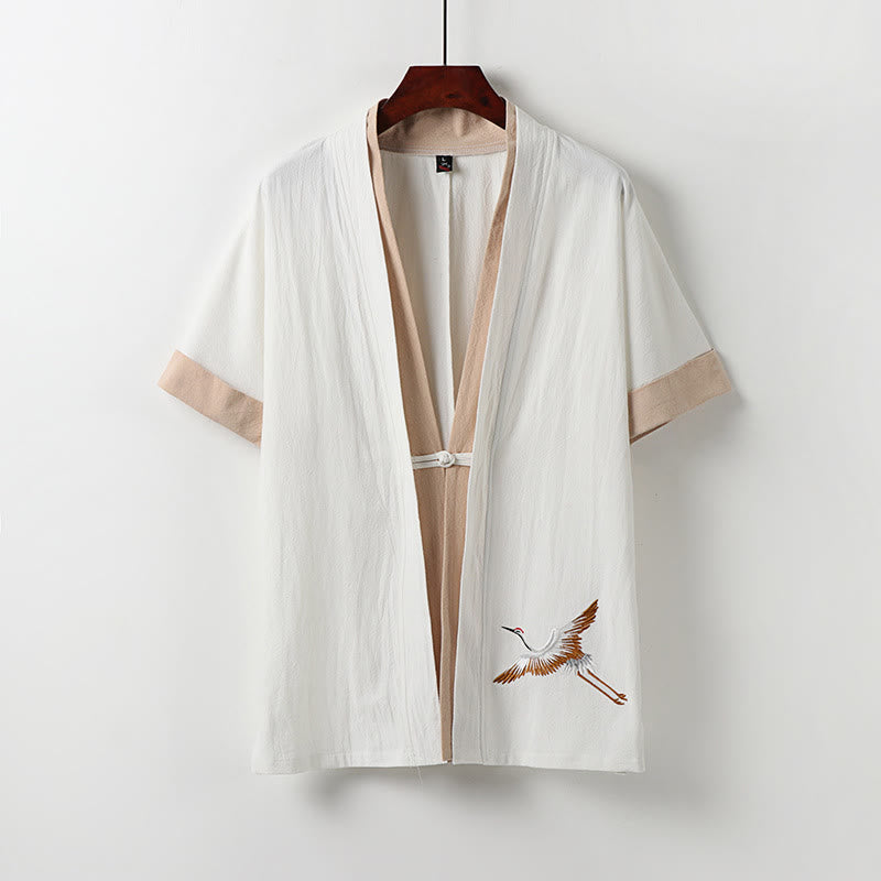 Buddha Stonesフェイクツーピースメンズ半袖カーディガン刺繍漢服快適コットンシャツ - 白 - US/UK/AU54、 EU64 (9XL) - image 0