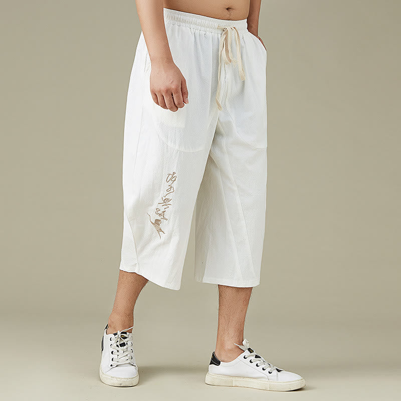 Buddha Stonesカジュアル 無地 メンズ ストレートレッグ ショートパンツ ポケット付き レジャー コットン メンズ パンツ - image 1