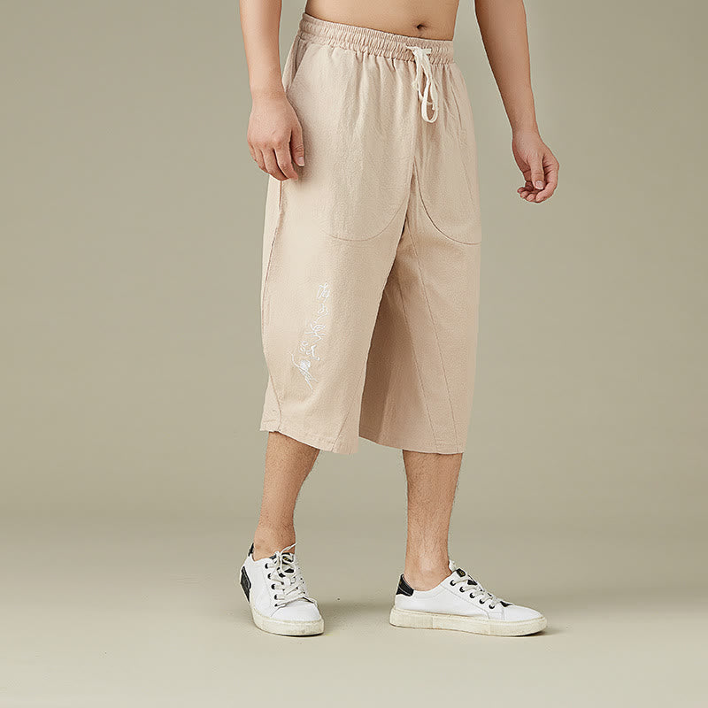 Buddha Stonesカジュアル 無地 メンズ ストレートレッグ ショートパンツ ポケット付き レジャー コットン メンズ パンツ - image 9