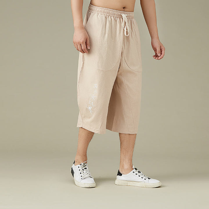 Buddha Stonesカジュアル 無地 メンズ ストレートレッグ ショートパンツ ポケット付き レジャー コットン メンズ パンツ - image 9