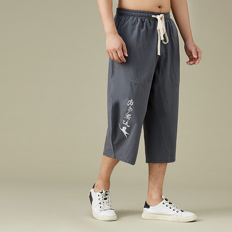 Buddha Stonesカジュアル 無地 メンズ ストレートレッグ ショートパンツ ポケット付き レジャー コットン メンズ パンツ - image 4