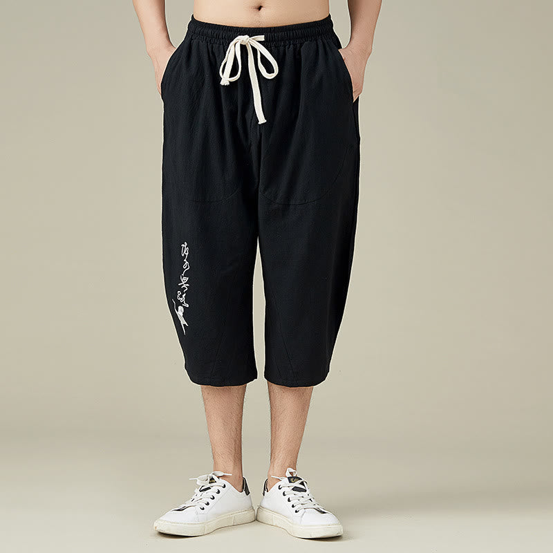 Buddha Stonesカジュアル 無地 メンズ ストレートレッグ ショートパンツ ポケット付き レジャー コットン メンズ パンツ - 黒 - US/UK/AU54、 EU64 (9XL) - image 5