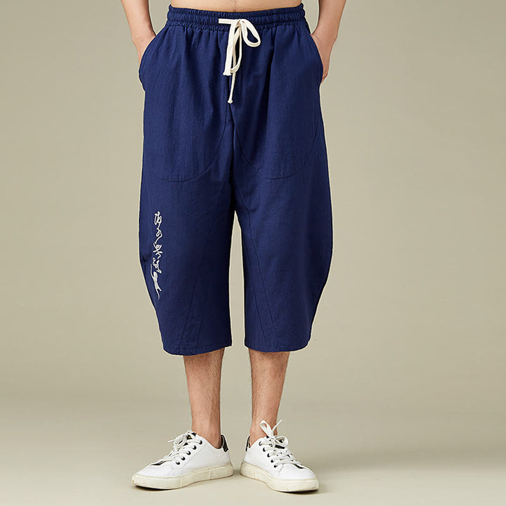 Buddha Stonesカジュアル 無地 メンズ ストレートレッグ ショートパンツ ポケット付き レジャー コットン メンズ パンツ - ダークブルー - US/UK/AU54、 EU64 (9XL) - image 11