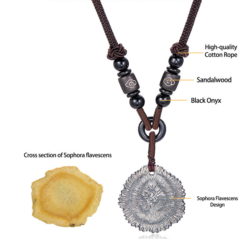 Buddha Stones999スターリングシルバー ソフォラフラベセンス コットンロープネックレスペンダント