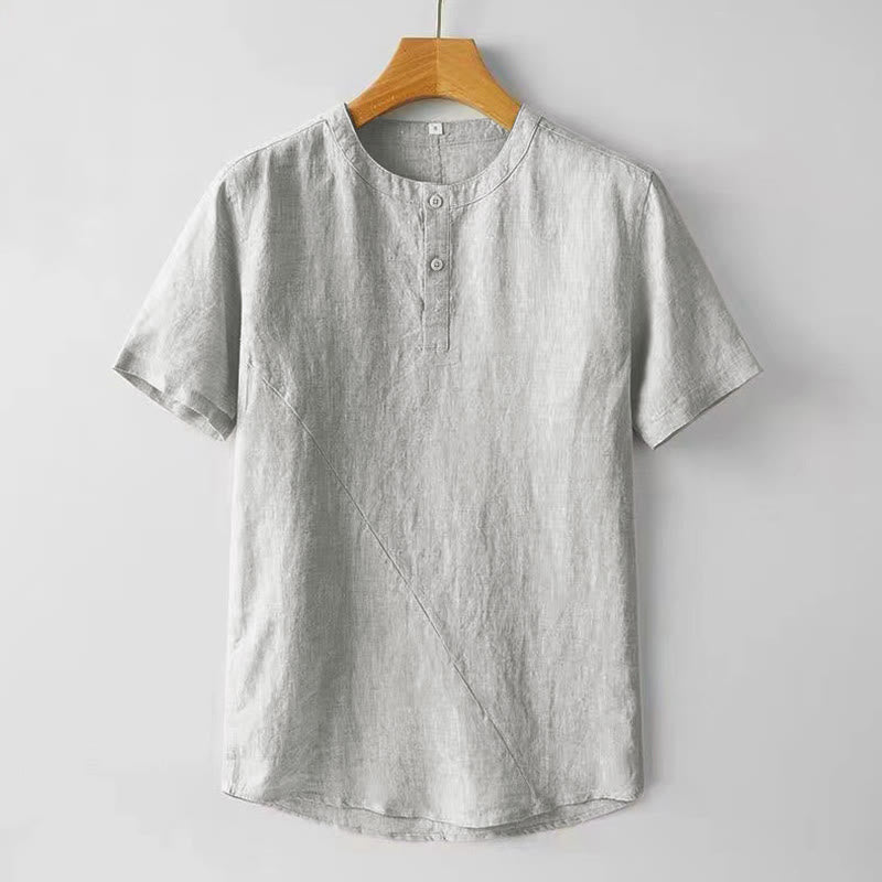 Buddha Stones 夏用 メンズ 半袖 シャツ 無地 コットンリネン素材 ボタン付き - ホワイトスモーク - US/UK/AU48、 EU58 (4XL) - image 8