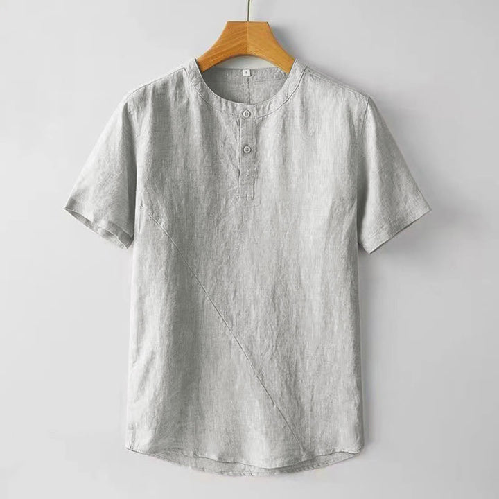 Buddha Stones 夏用 メンズ 半袖 シャツ 無地 コットンリネン素材 ボタン付き - ホワイトスモーク - US/UK/AU48、 EU58 (4XL) - image 8