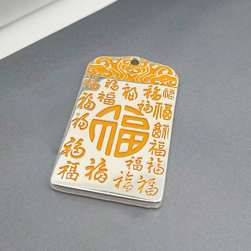 Buddha Stones銀メッキ 銅 福文字 縁起の良い雲 幸運 幸運 ロープ ネックレス ペンダント