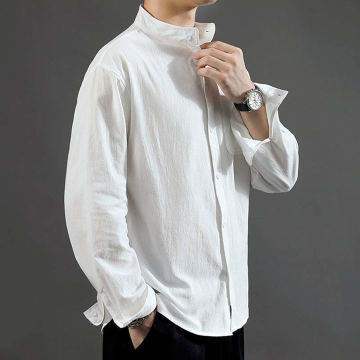 Buddha Stonesメンズ 長袖シャツ ポケット付き スタンドカラー コンフォートリネンシャツ - image 15