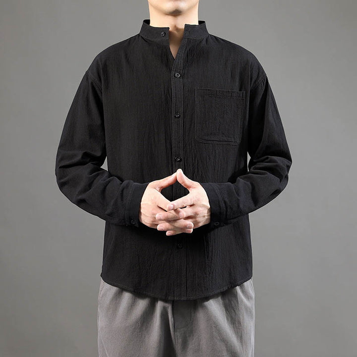 Buddha Stonesメンズ 長袖シャツ ポケット付き スタンドカラー コンフォートリネンシャツ - image 17