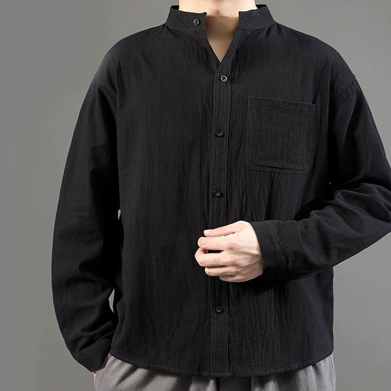 Buddha Stonesメンズ 長袖シャツ ポケット付き スタンドカラー コンフォートリネンシャツ - image 19
