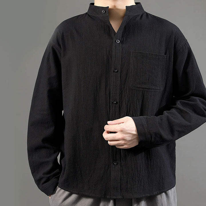 Buddha Stonesメンズ 長袖シャツ ポケット付き スタンドカラー コンフォートリネンシャツ - image 19