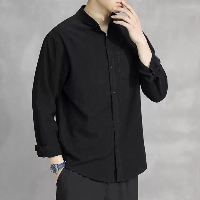 Buddha Stonesメンズ 長袖シャツ ポケット付き スタンドカラー コンフォートリネンシャツ - image 21