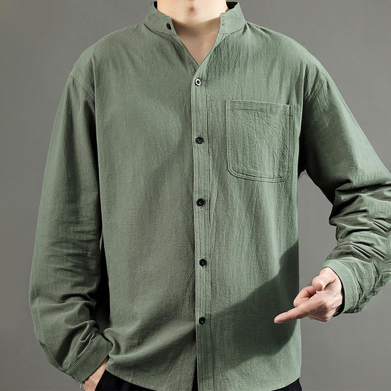 Buddha Stonesメンズ 長袖シャツ ポケット付き スタンドカラー コンフォートリネンシャツ - image 8