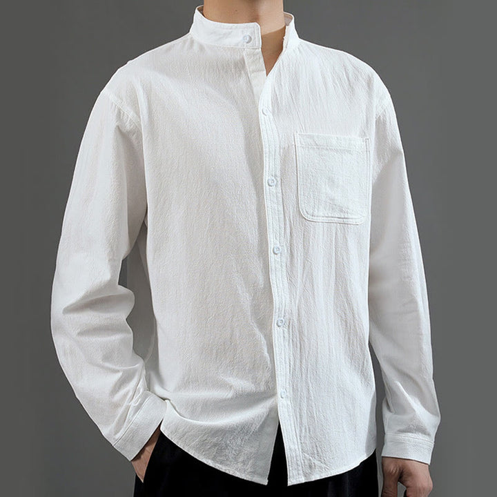 Buddha Stonesメンズ 長袖シャツ ポケット付き スタンドカラー コンフォートリネンシャツ - image 12