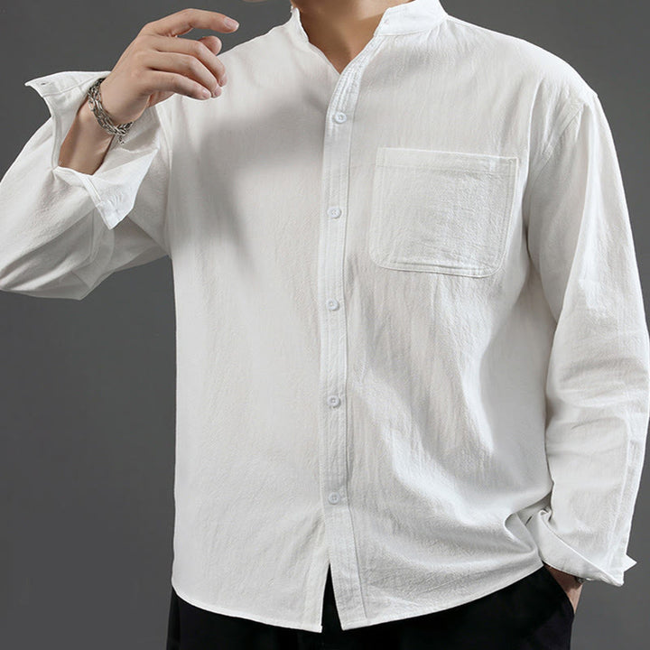 Buddha Stonesメンズ 長袖シャツ ポケット付き スタンドカラー コンフォートリネンシャツ - image 11