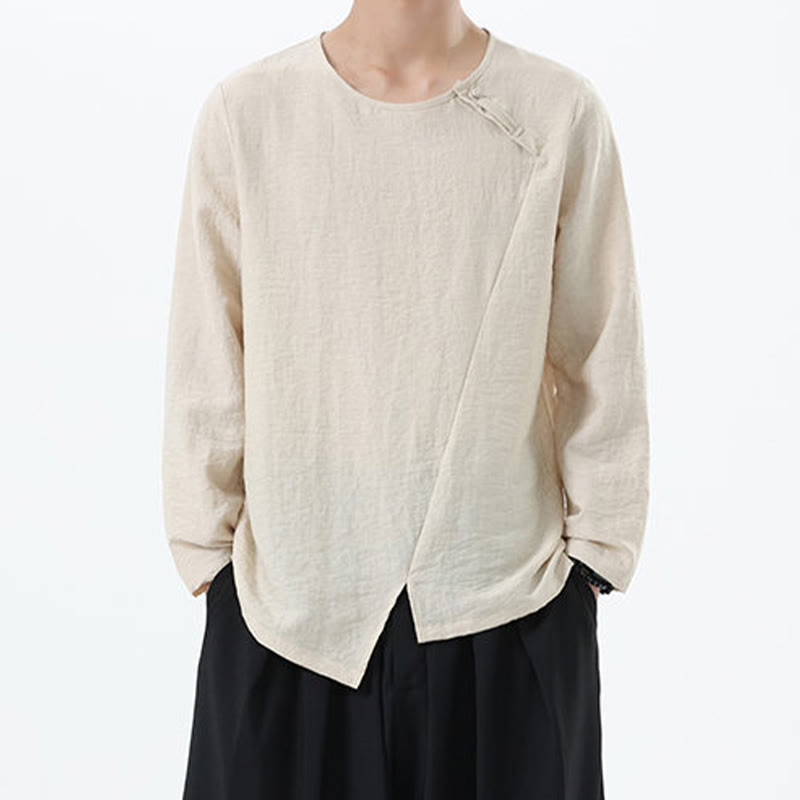 Buddha Stonesメンズ 長袖 ラウンドカラー コンフォート コットンリネン シャツ - パパイヤホイップ - US/UK/AU46、 EU56 (5XL) - image 14