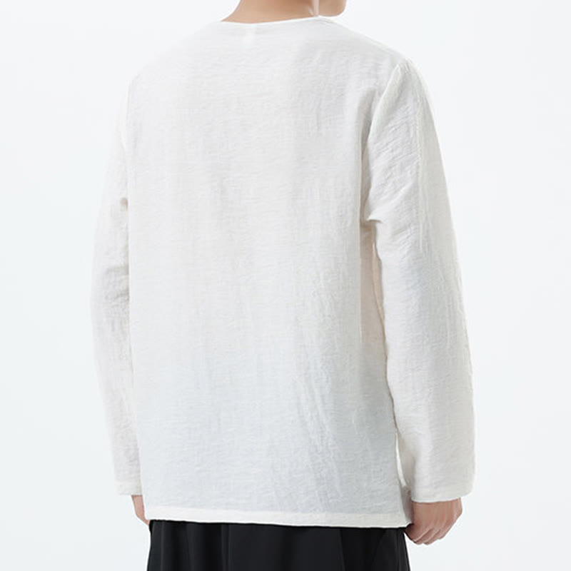 Buddha Stonesメンズ 長袖 ラウンドカラー コンフォート コットンリネン シャツ - image 8