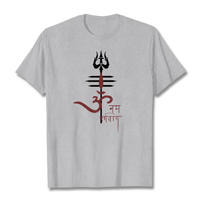 Buddha Stones OM NAMAH SHIVAYA トライデント コットン ティー Tシャツ - ライトグレー - 2XL - image 0