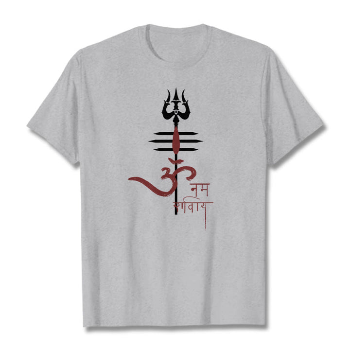 Buddha Stones OM NAMAH SHIVAYA トライデント コットン ティー Tシャツ - ライトグレー - 2XL - image 0