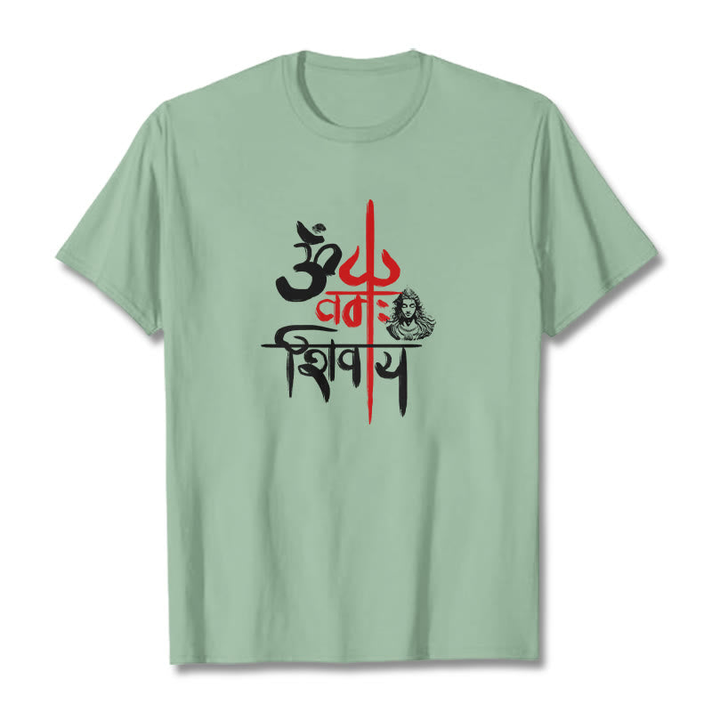 Buddha StonesOM NAMAH SHIVAYA レッドトライデントコットンTシャツ - ペールグリーン - 2XL - image 13