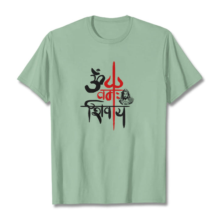 Buddha StonesOM NAMAH SHIVAYA レッドトライデントコットンTシャツ - ペールグリーン - 2XL - image 13