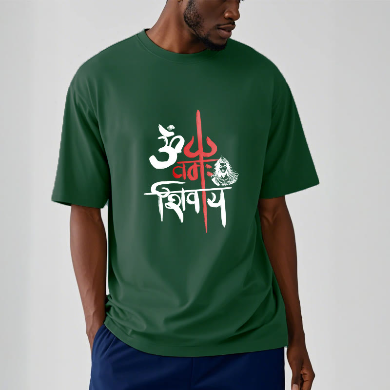 Buddha StonesOM NAMAH SHIVAYA レッドトライデントコットンTシャツ - image 11