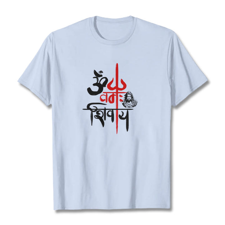 Buddha StonesOM NAMAH SHIVAYA レッドトライデントコットンTシャツ - ライトシアン - 2XL - image 17