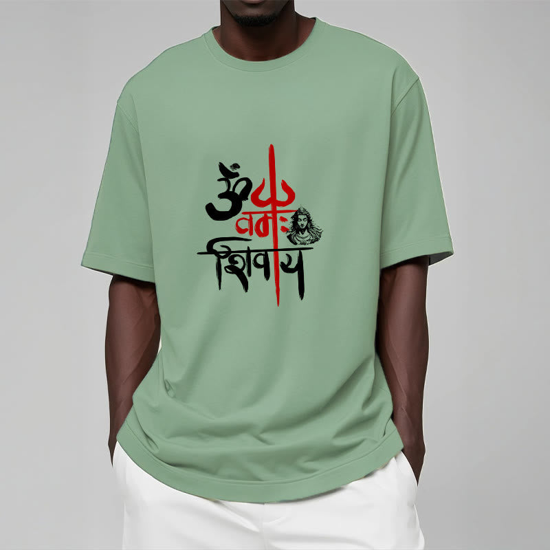 Buddha StonesOM NAMAH SHIVAYA レッドトライデントコットンTシャツ - image 13