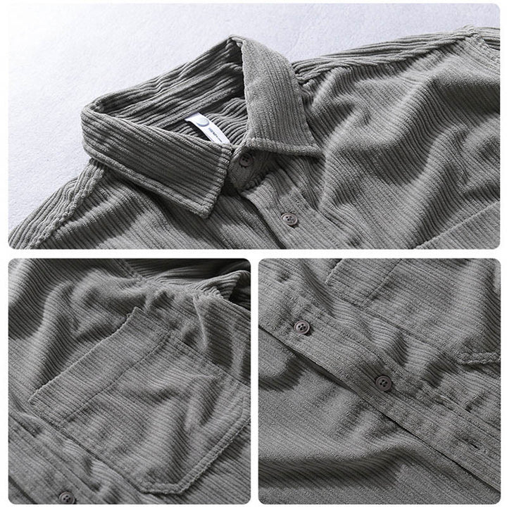 Buddha Stonesメンズ 長袖 ターンダウンカラー ポケット付き コーデュロイ カジュアルシャツ - image 4