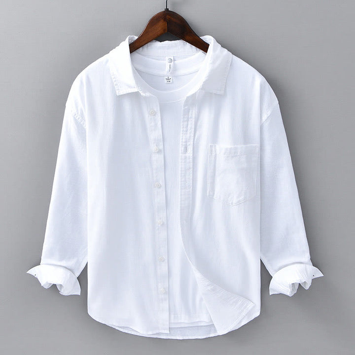 Buddha Stonesメンズ 長袖 ターンダウンカラー ポケット付き 純色 快適コットンシャツ - 白 - US/UK/AU42、 EU52 (3XL) - image 13