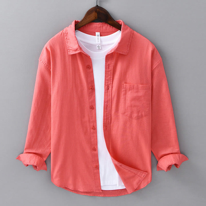 Buddha Stonesメンズ 長袖 ターンダウンカラー ポケット付き 純色 快適コットンシャツ - トマト - US/UK/AU42、 EU52 (3XL) - image 33