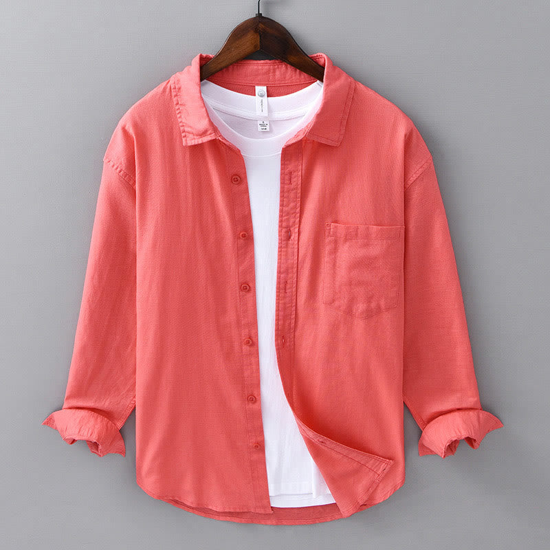 Buddha Stonesメンズ 長袖 ターンダウンカラー ポケット付き 純色 快適コットンシャツ - トマト - US/UK/AU42、 EU52 (3XL) - image 32