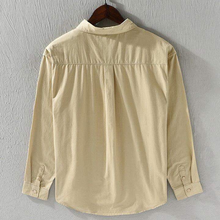 Buddha Stonesメンズ 長袖 ターンダウンカラー ポケット付き ピュアカラー カジュアル コットンシャツ - image 2