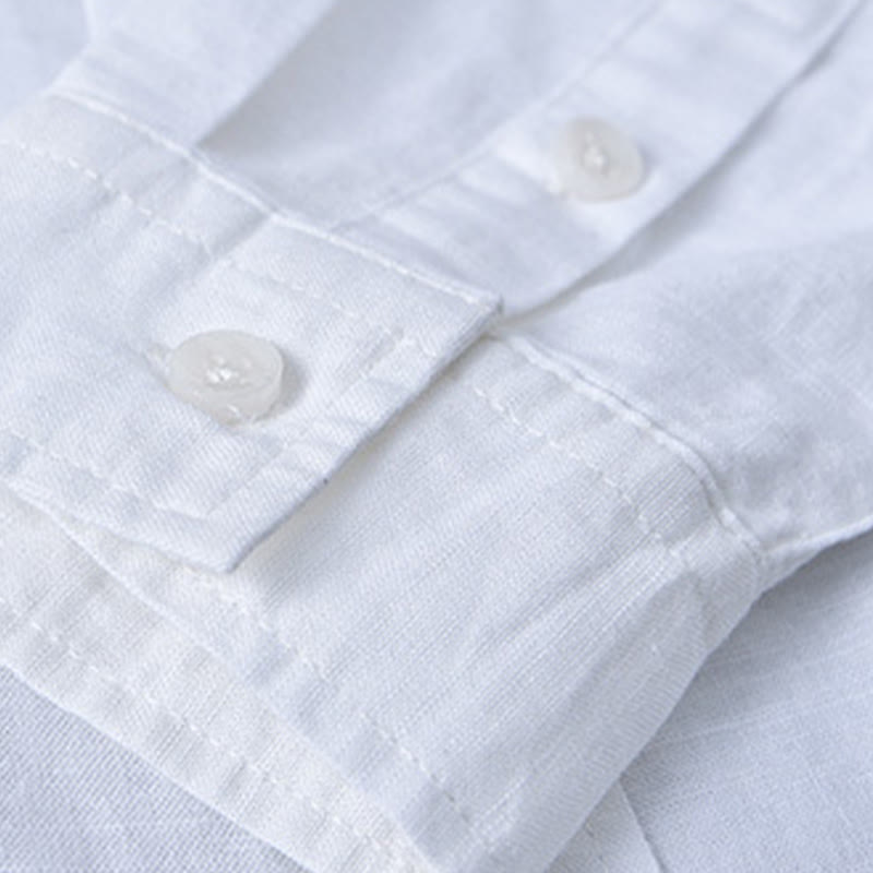 Buddha Stones メンズ 長袖 コットンリネン 無地 スタンドカラー ポケット付き カジュアルシャツ - image 7