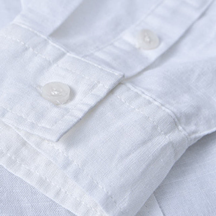Buddha Stones メンズ 長袖 コットンリネン 無地 スタンドカラー ポケット付き カジュアルシャツ - image 7