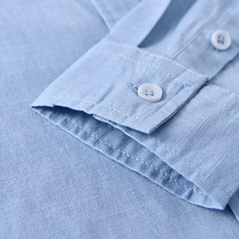 Buddha Stones メンズ 長袖 コットンリネン 無地 スタンドカラー ポケット付き カジュアルシャツ - image 13